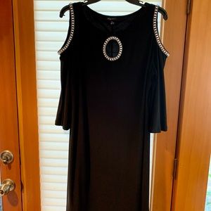 Black cold shoulder cocktail dress with rhinestones. S. Levine Size XL